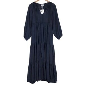 NWT NAUDIC Amisha Maxi Dress Sz S Navy Blue Tiered V-Neck Boho NE21-LV-2004 $169